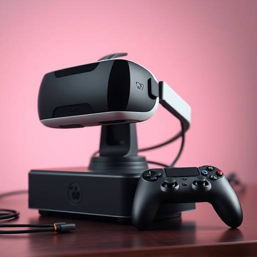 Gaming console with a VR headset next to it