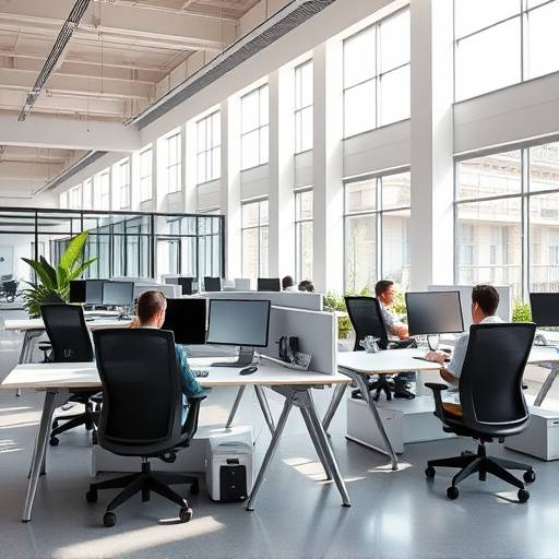 Modern office space with collaborative workstations