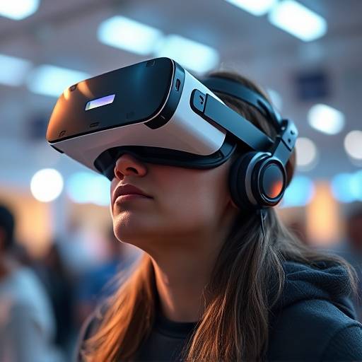 Person wearing a virtual reality headset, immersed in a virtual world