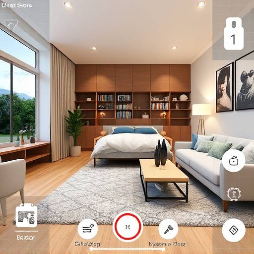 Screenshot of the Sakura Motors augmented reality app, showing a virtual car being customized in a user's living room